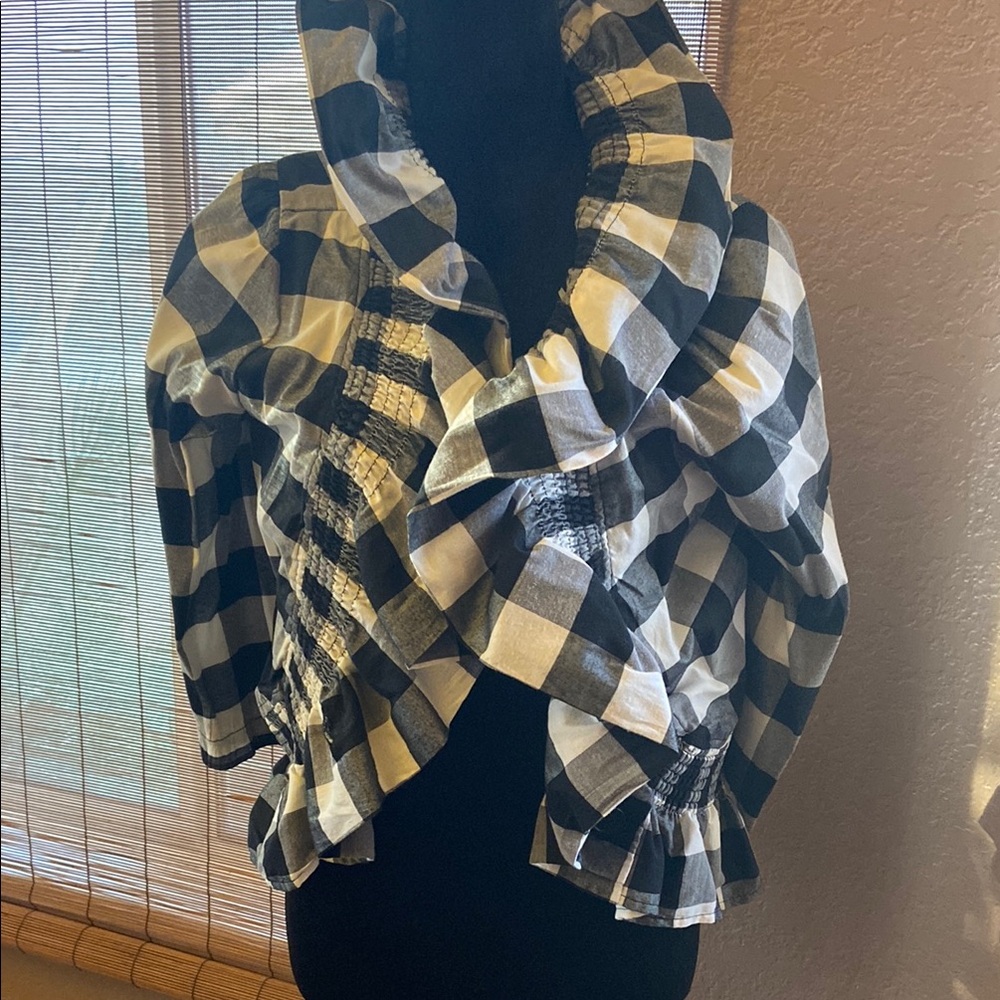 Black and White Checkered Wrap Top